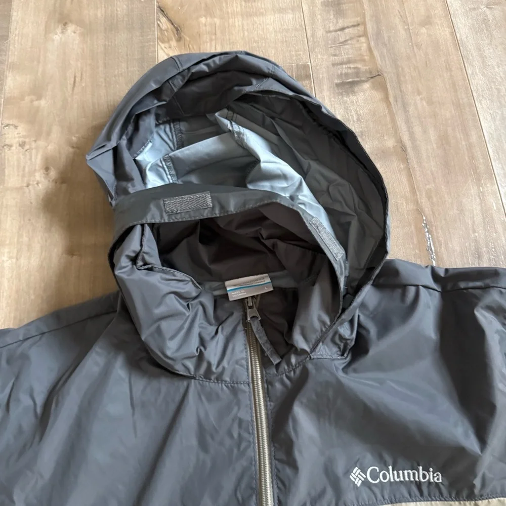Columbia Packable Jacket Men‎ Large Tan Gray Lightweight Windbreaker Hood Coat